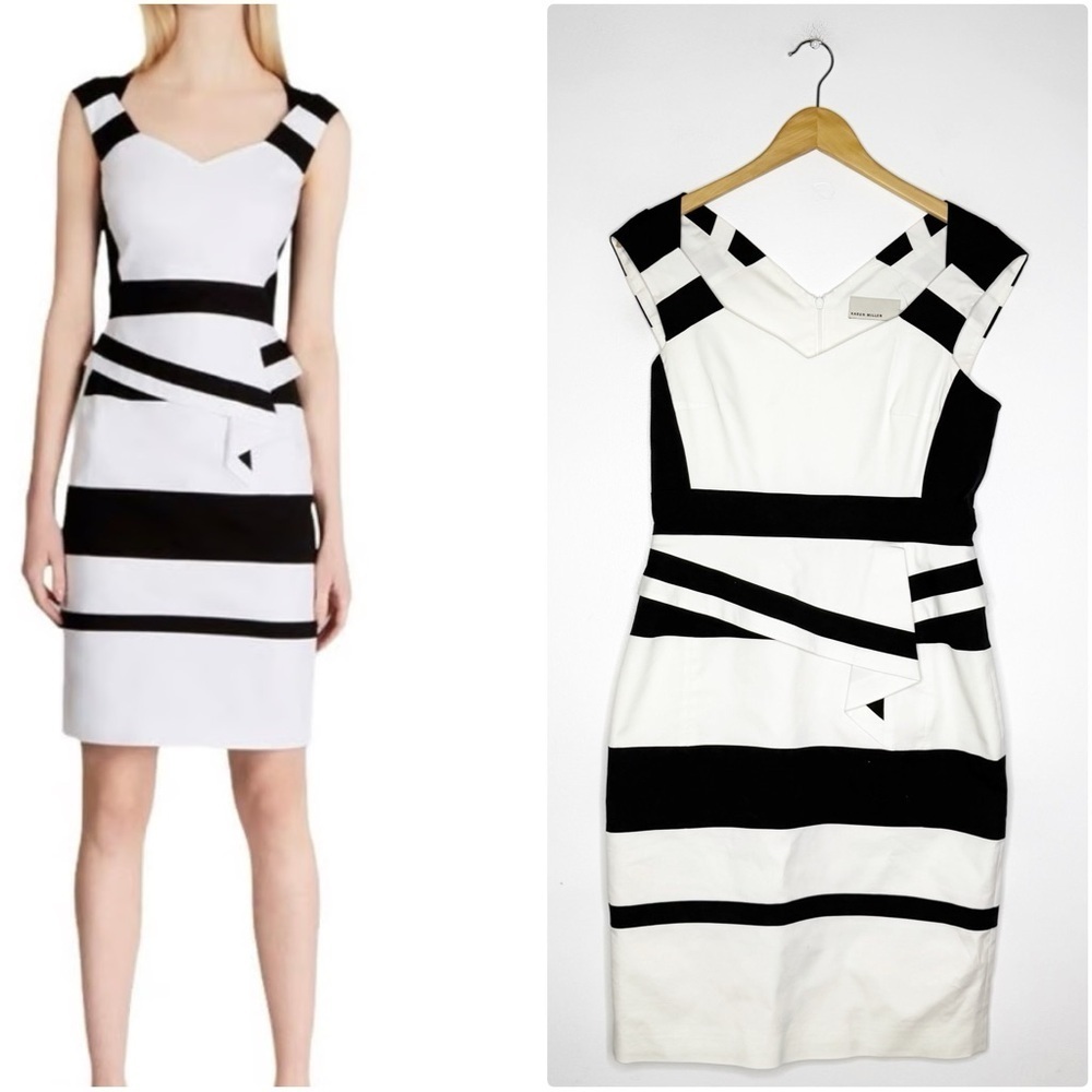 Karen Millen Stripey Colorblock Shift Cap Sleeve Dress Size 8
